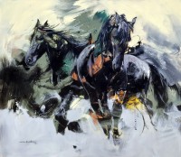 Shan Amrohvi, 30 x 36 inch, Oil on Canvas, Horse Painting, AC-SA-157